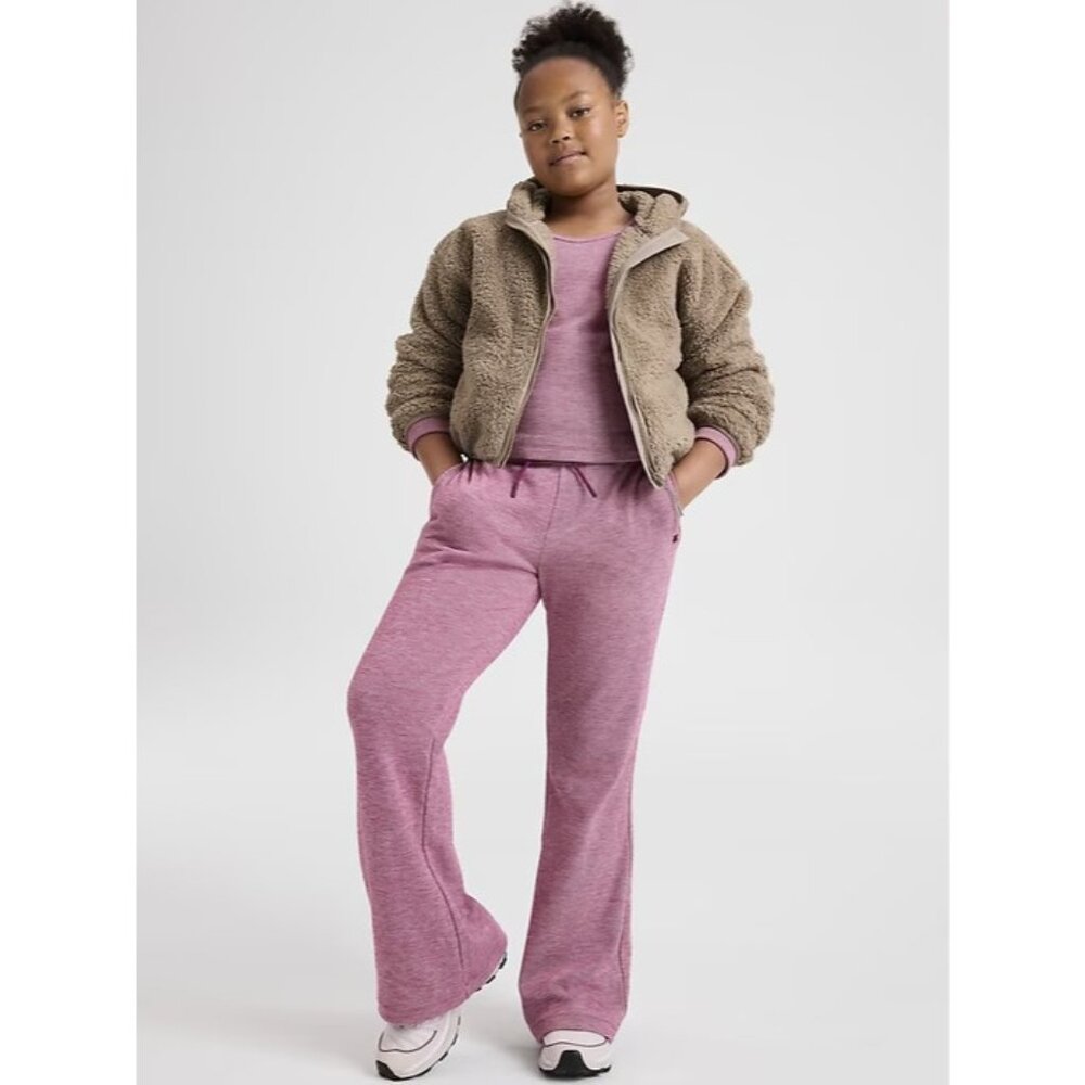 New Athleta Girl M/8-10 Low Rise Cozy Rib Flare Jogger Claret Heather Pink